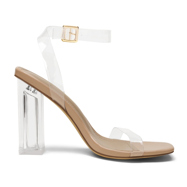 Women's Square Toe Clear Chunky Heel Sandals - NUDE CLEAR - 3